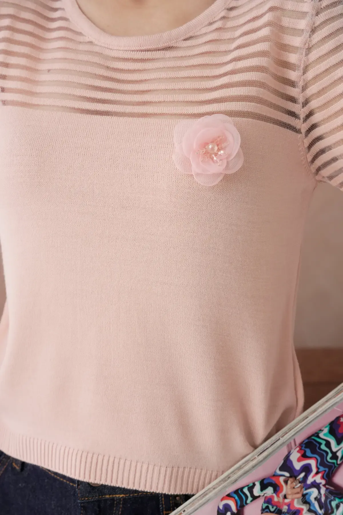 Kadın Bisiklet Yaka Örgü Detay Triko Kazak 10743