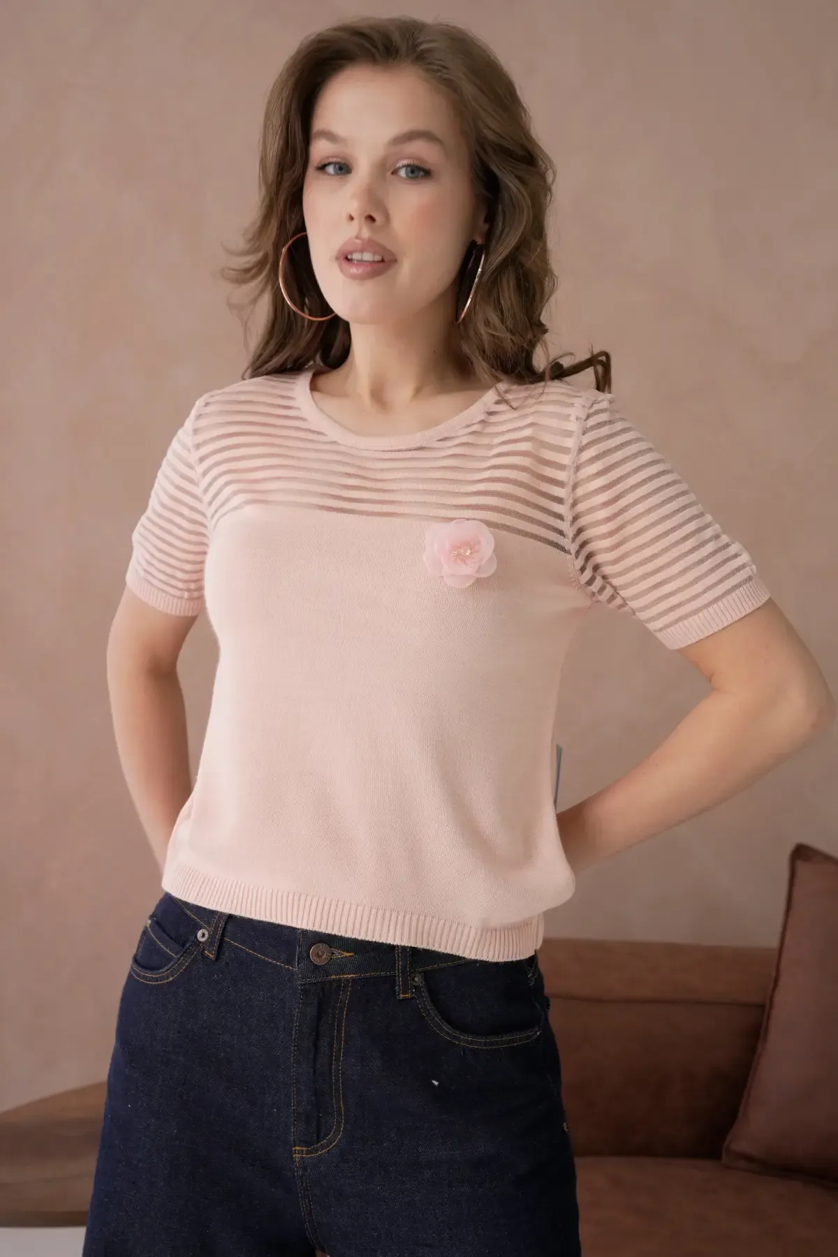 Kadın Bisiklet Yaka Örgü Detay Triko Kazak 10743