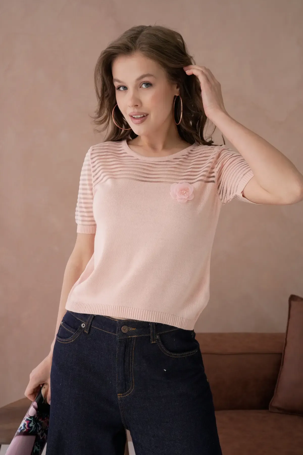 Kadın Bisiklet Yaka Örgü Detay Triko Kazak 10743