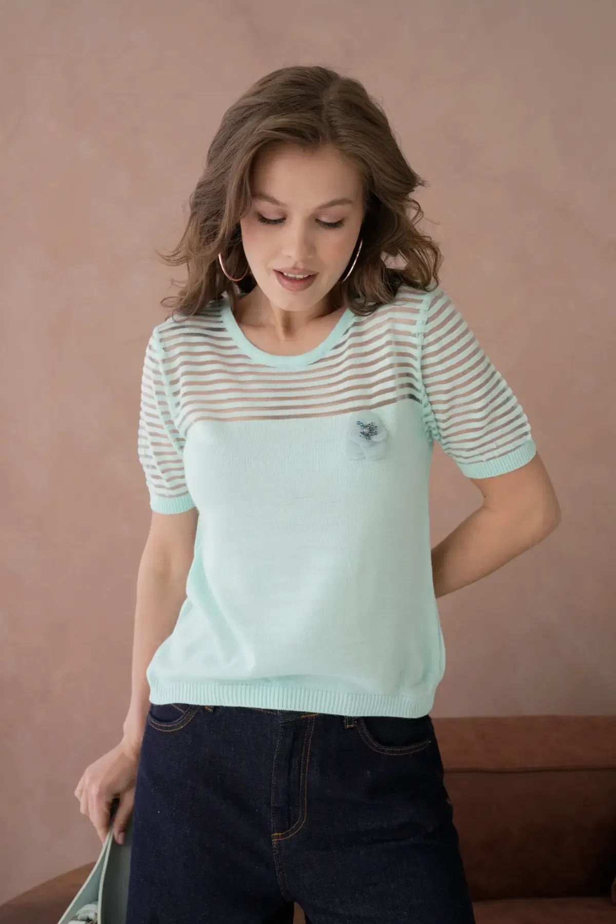 Kadın Bisiklet Yaka Örgü Detay Triko Kazak 10743