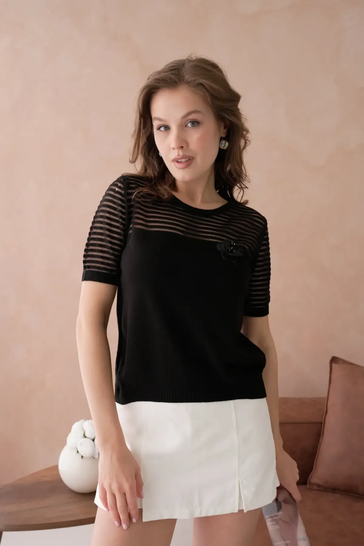 Kadın Bisiklet Yaka Örgü Detay Triko Kazak 10743