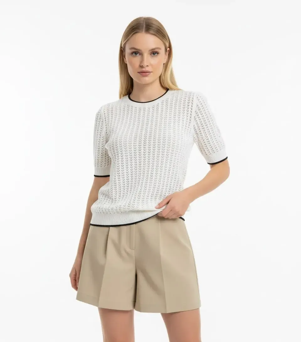 Kadın Bisiklet Yaka Örgü Detay Triko Kazak 12442