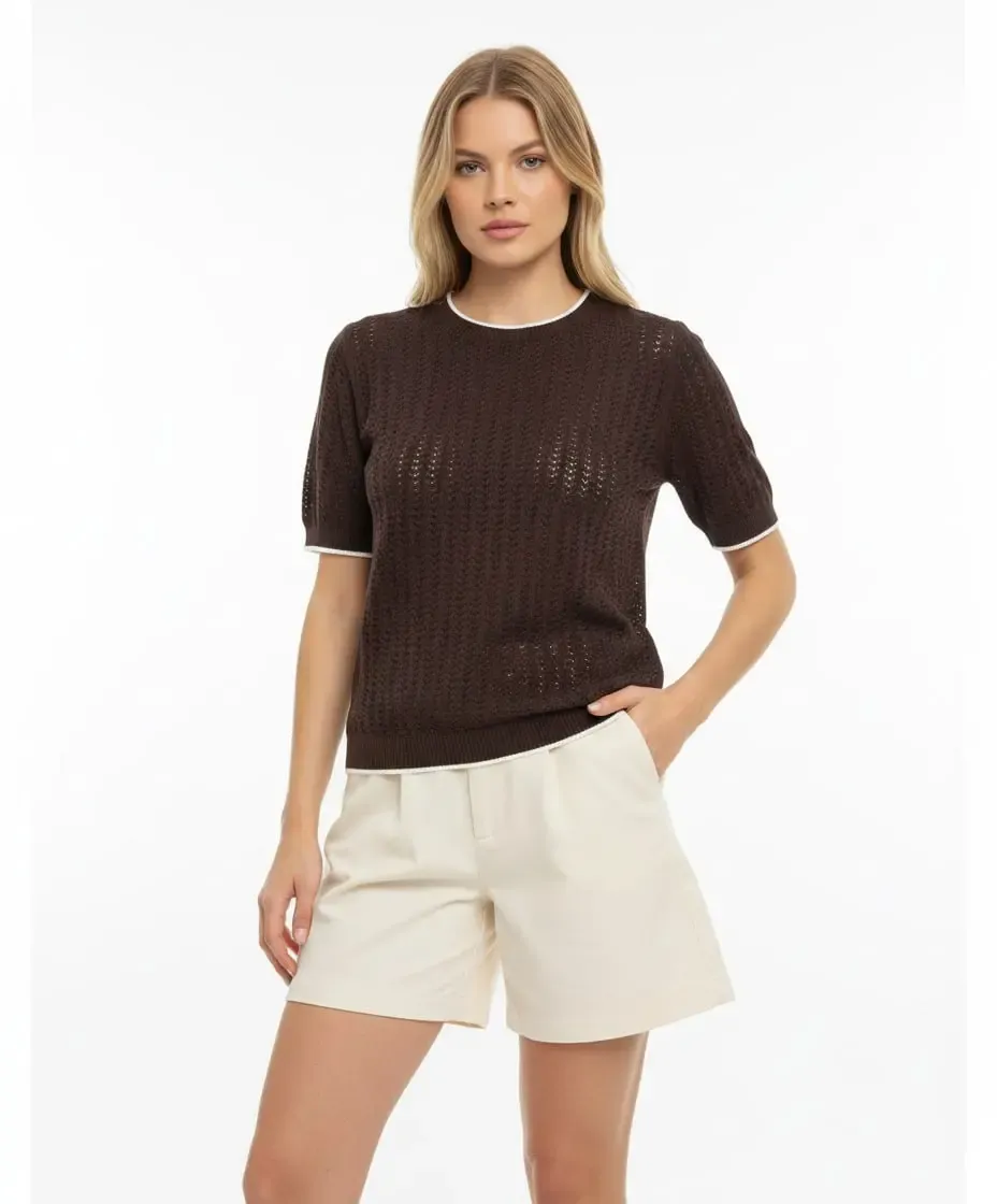 Kadın Bisiklet Yaka Örgü Detay Triko Kazak 12442