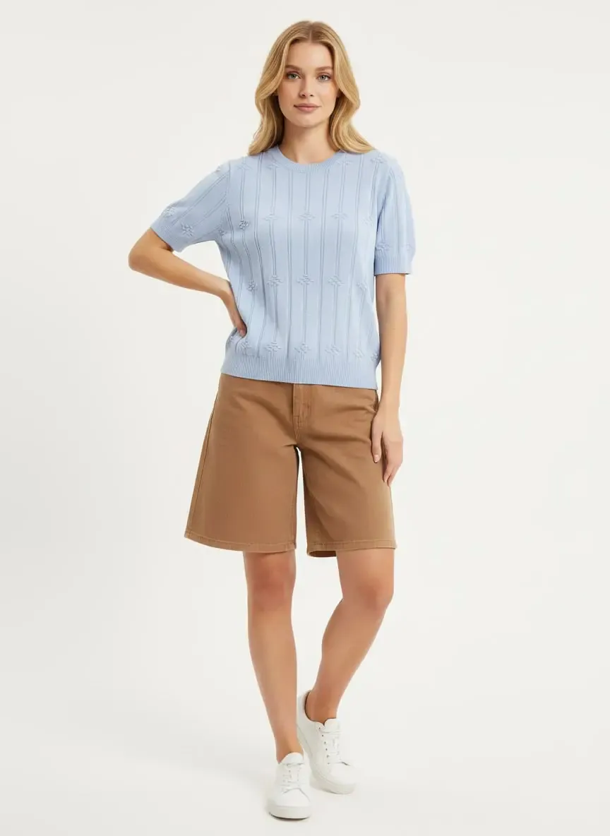 Kadın Bisiklet Yaka Örgü Detay Basic Triko Kazak 12464