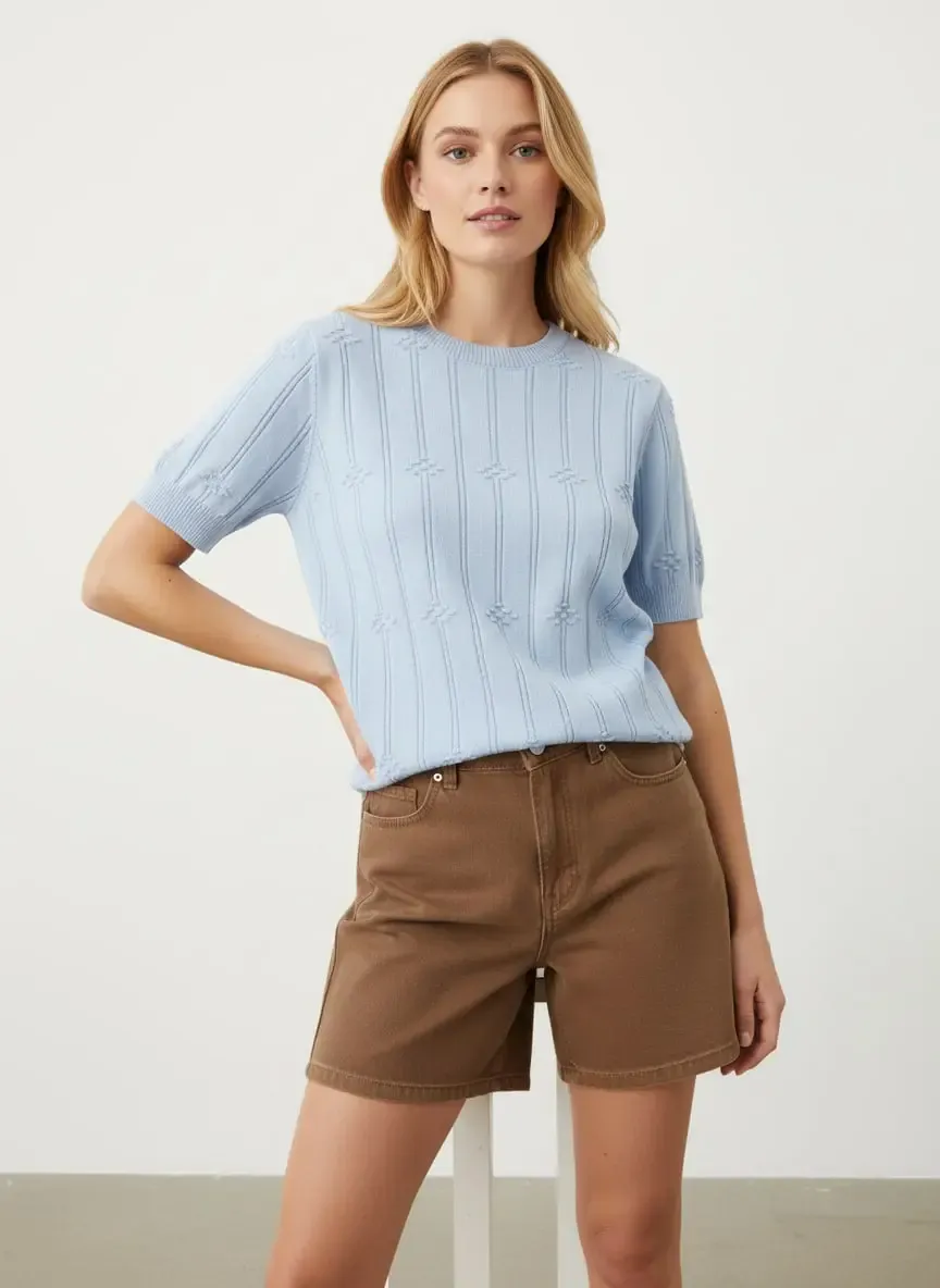 Kadın Bisiklet Yaka Örgü Detay Basic Triko Kazak 12464