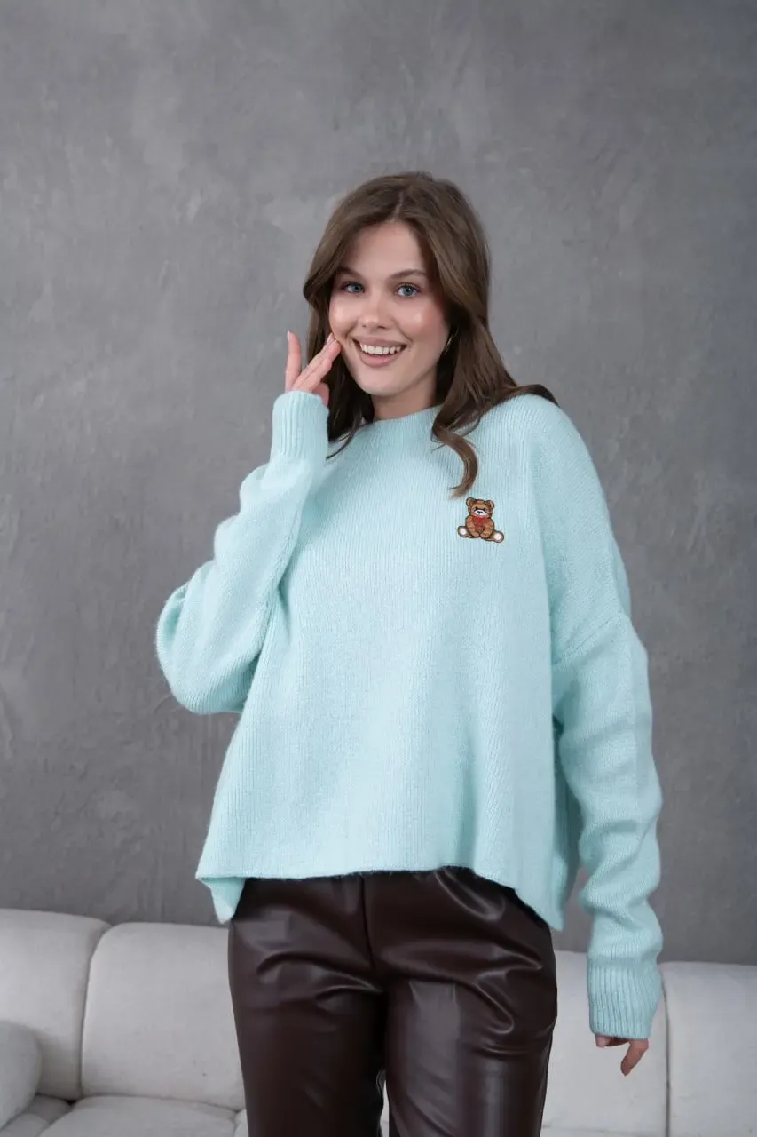 Kadın Bisiklet Yaka Oversize Triko Kazak 227045Sw