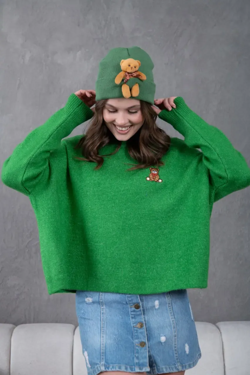 Kadın Bisiklet Yaka Oversize Triko Kazak 227045Sw