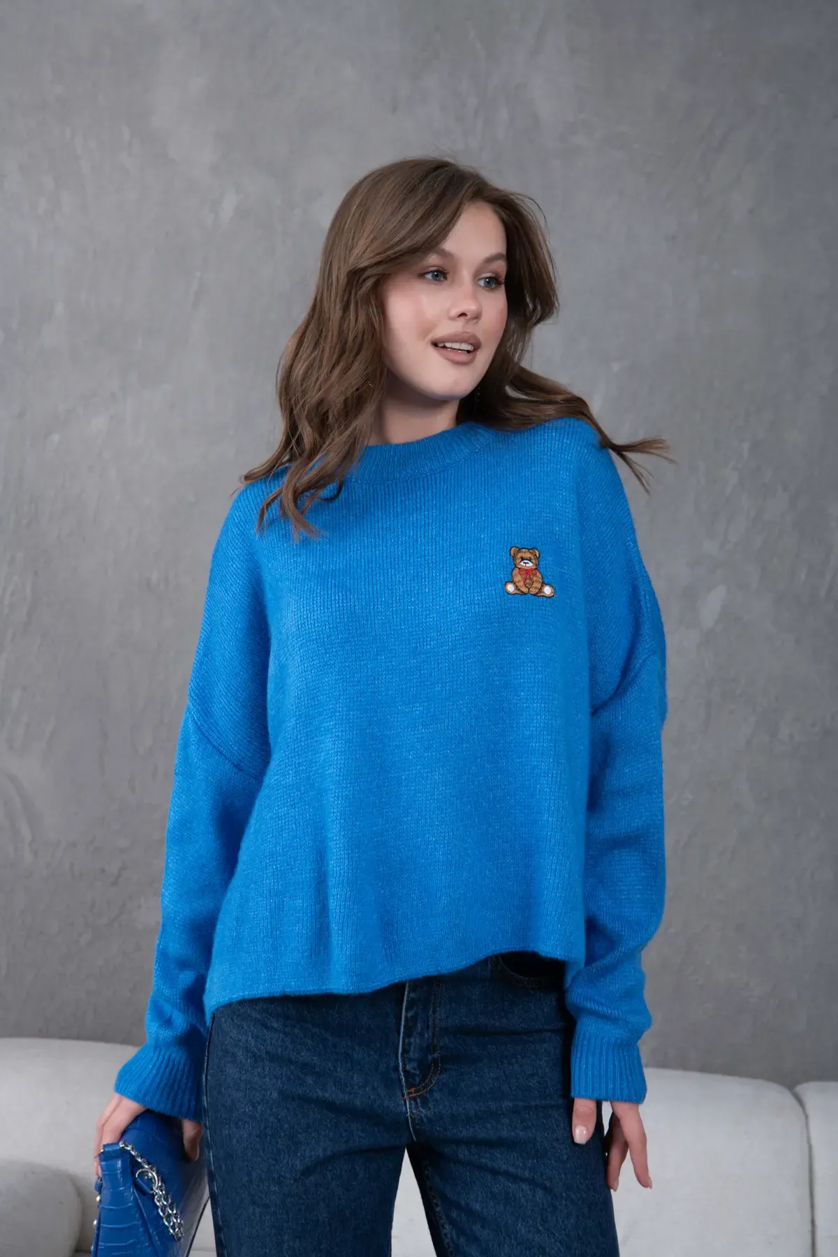 Kadın Bisiklet Yaka Oversize Triko Kazak 227045Sw