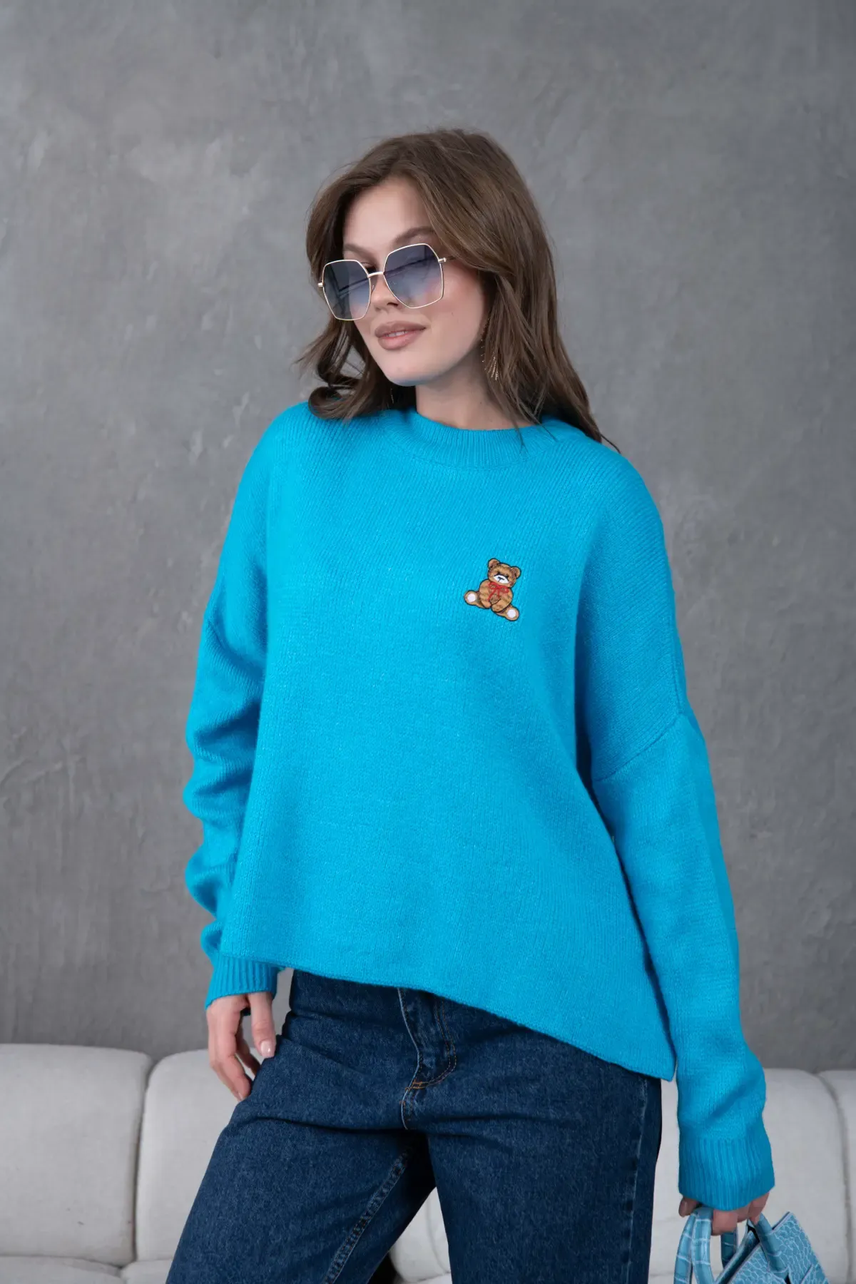 Kadın Bisiklet Yaka Oversize Triko Kazak 227045Sw