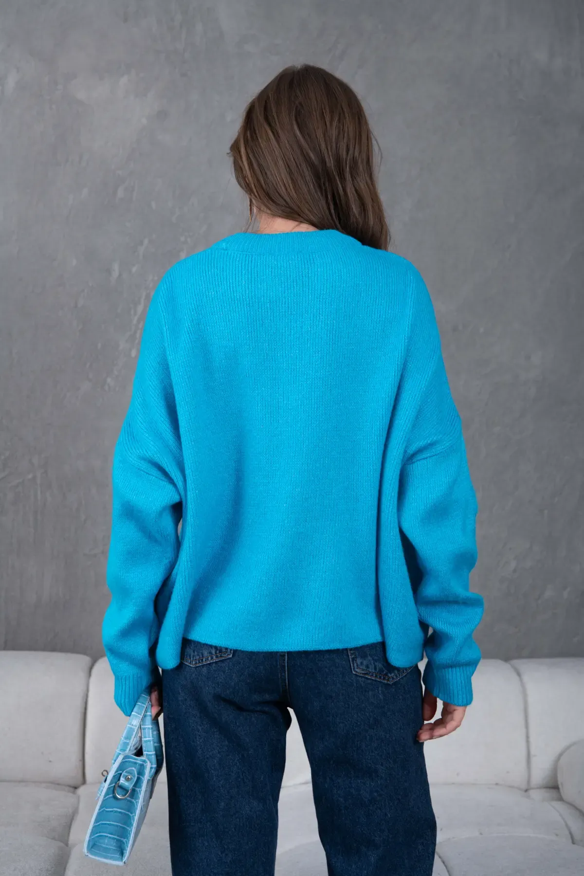 Kadın Bisiklet Yaka Oversize Triko Kazak 227045Sw