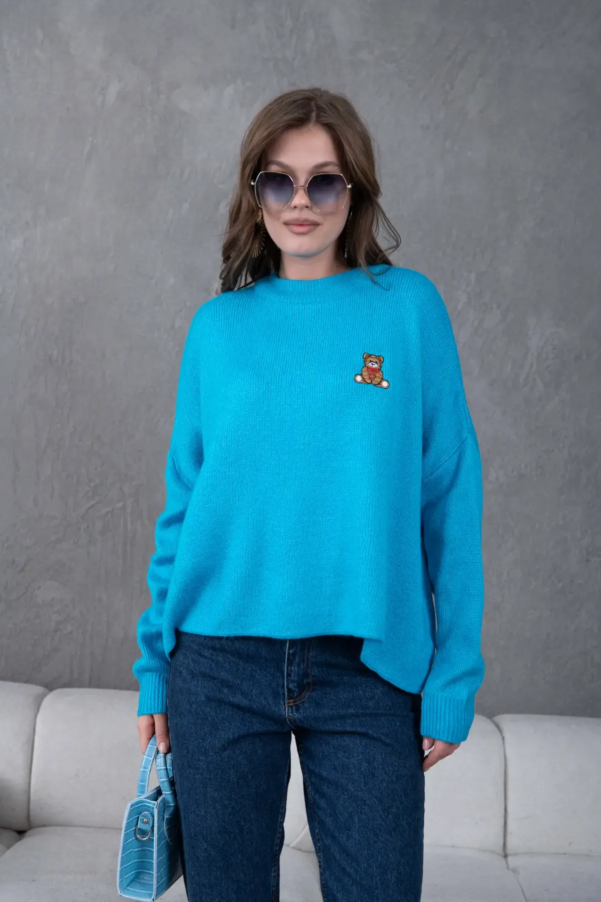 Kadın Bisiklet Yaka Oversize Triko Kazak 227045Sw