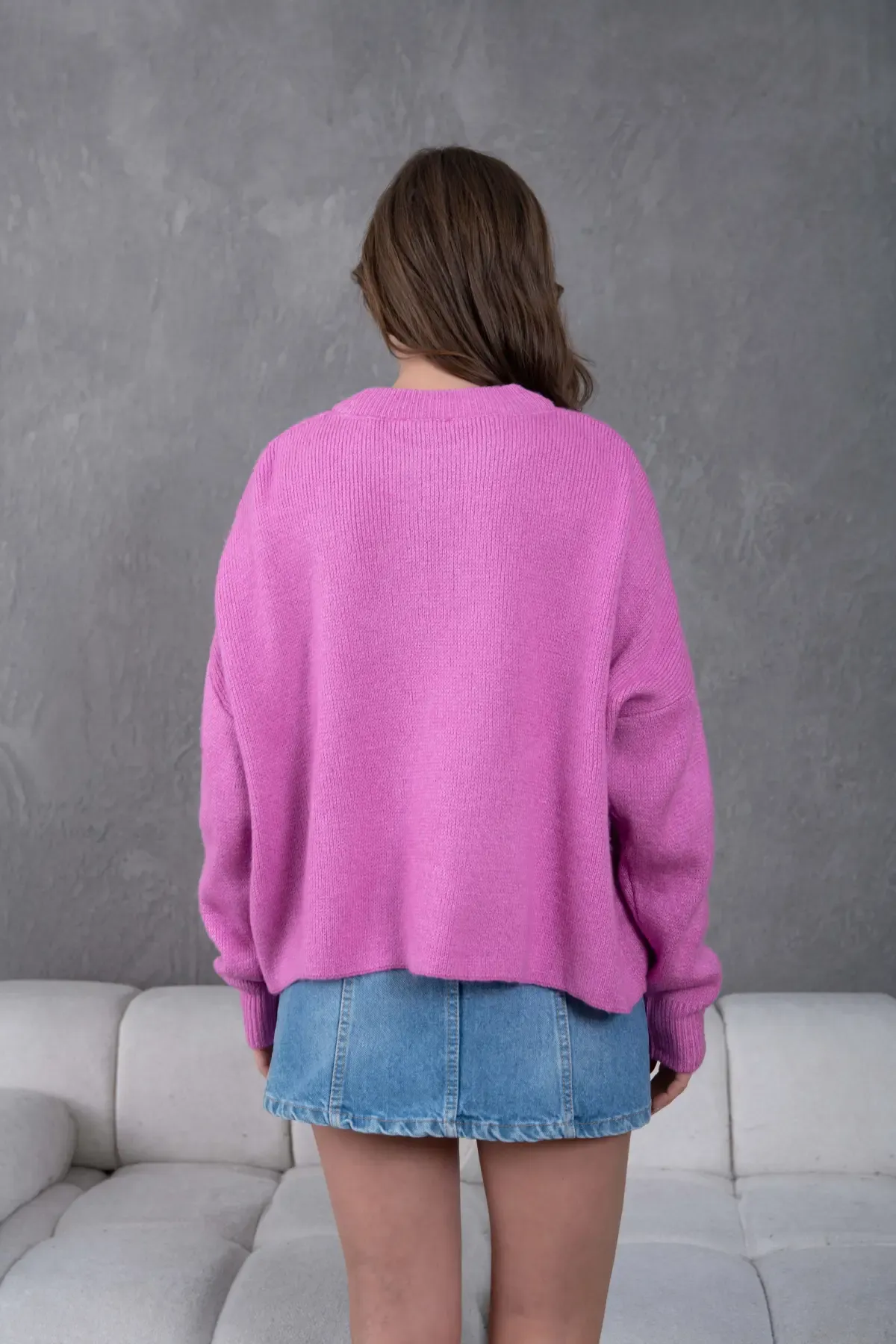 Kadın Bisiklet Yaka Oversize Triko Kazak 227045Sw