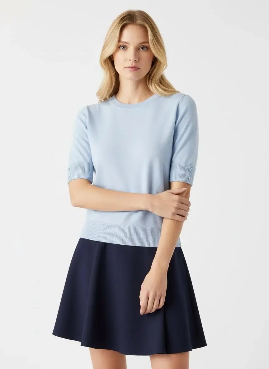 Kadın Bisiklet Yaka Premium İplik Basic Triko Kazak 12463.Crs