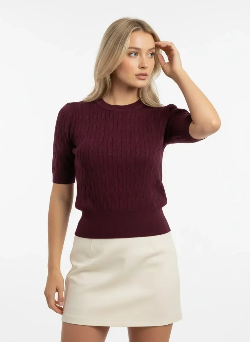 Kadın Bisiklet Yaka Saç Örgü Dokulu Premium İplik Triko Kazak 12140.Crs