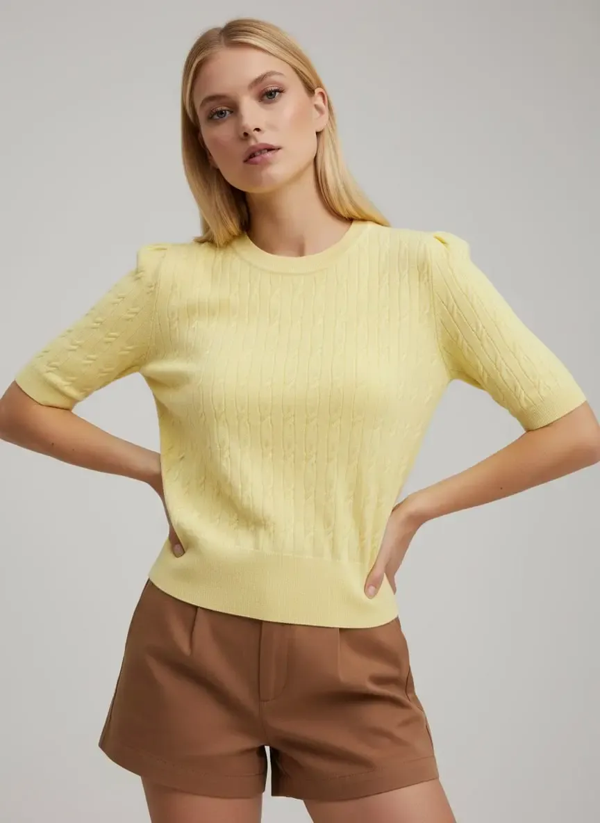 Kadın Bisiklet Yaka Saç Örgü Dokulu Premium İplik Triko Kazak 12140.Crs