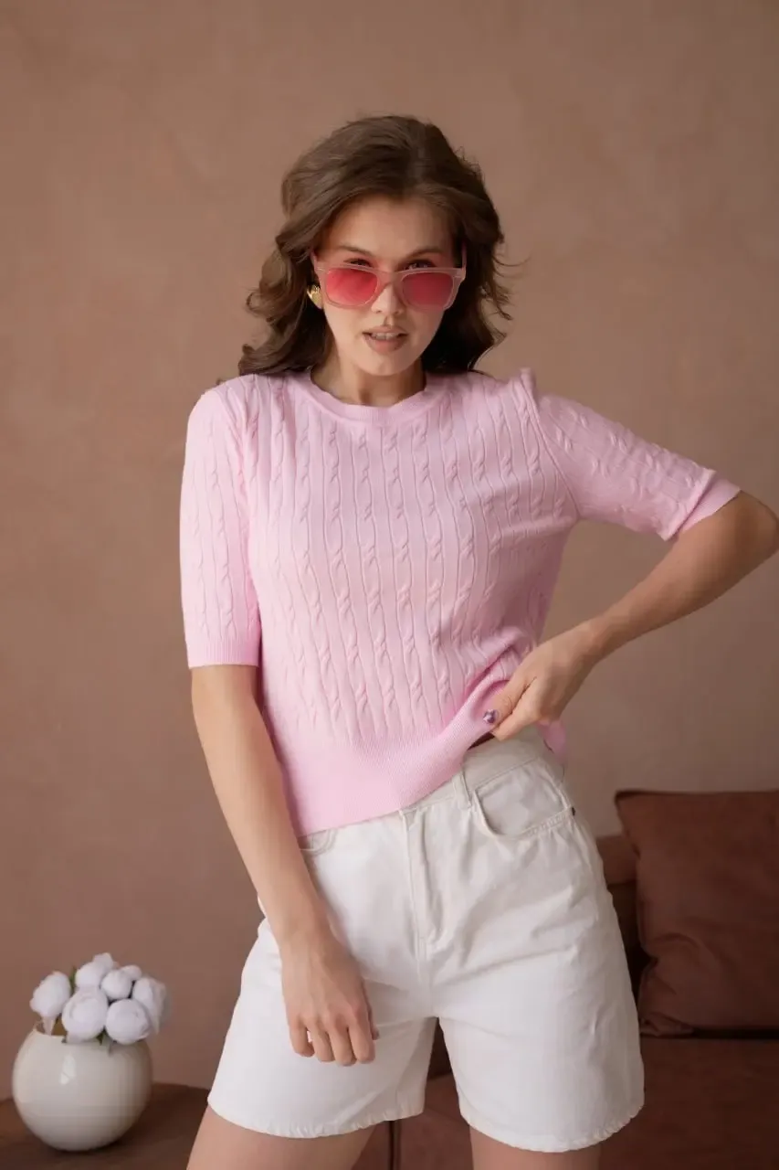 Kadın Bisiklet Yaka Saç Örgü Dokulu Premium İplik Triko Kazak 12140.Crs