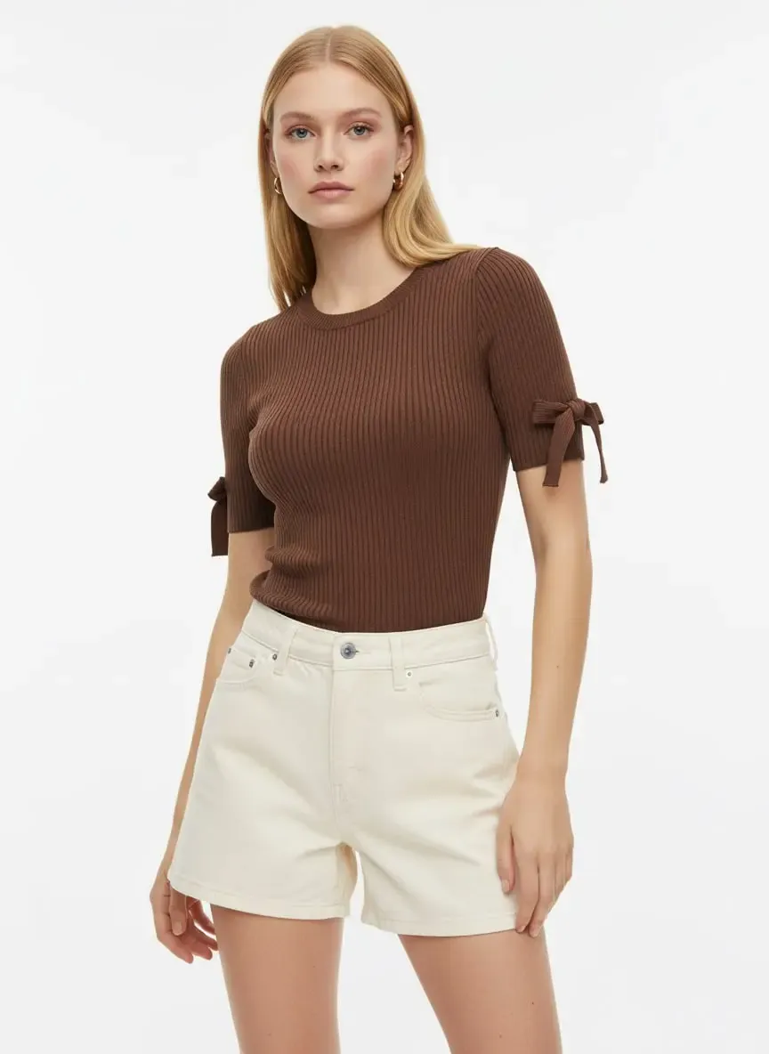 Kadın Bisiklet Yaka Selanik Örgü Fiyonk Detay Triko Kazak 12416