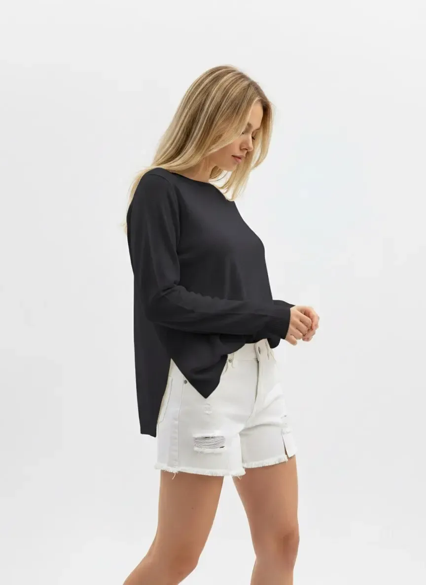 Kadın Bisiklet Yaka yanları Yırtmaçlı Premium İplik Salaş Triko Kazak 12410.Vrt