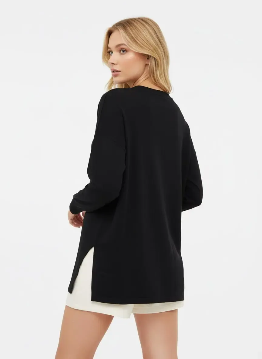 Kadın Bisiklet Yaka yanları Yırtmaçlı Premium İplik Salaş Triko Kazak 12410.Vrt