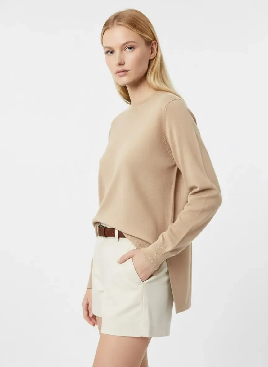 Kadın Bisiklet Yaka yanları Yırtmaçlı Premium İplik Salaş Triko Kazak 12410.Vrt