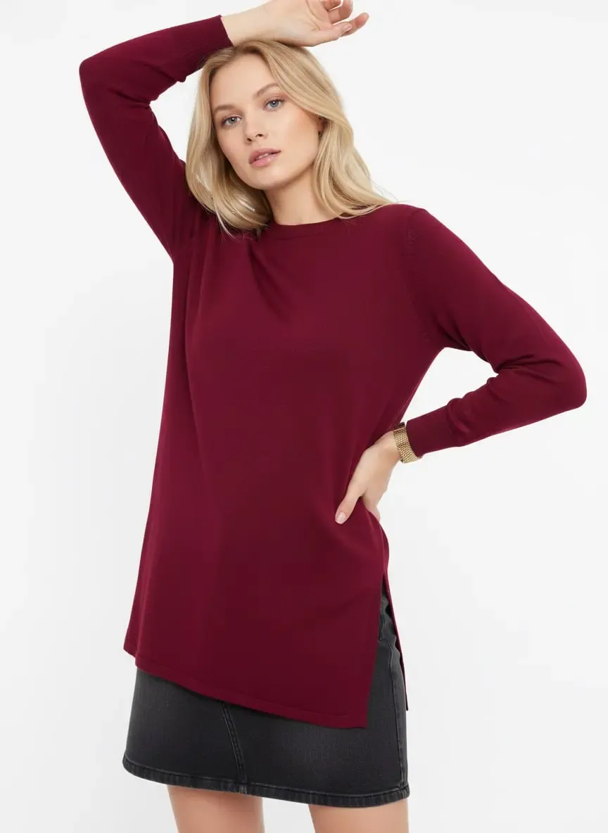 Kadın Bisiklet Yaka yanları Yırtmaçlı Premium İplik Salaş Triko Kazak 12410.Vrt