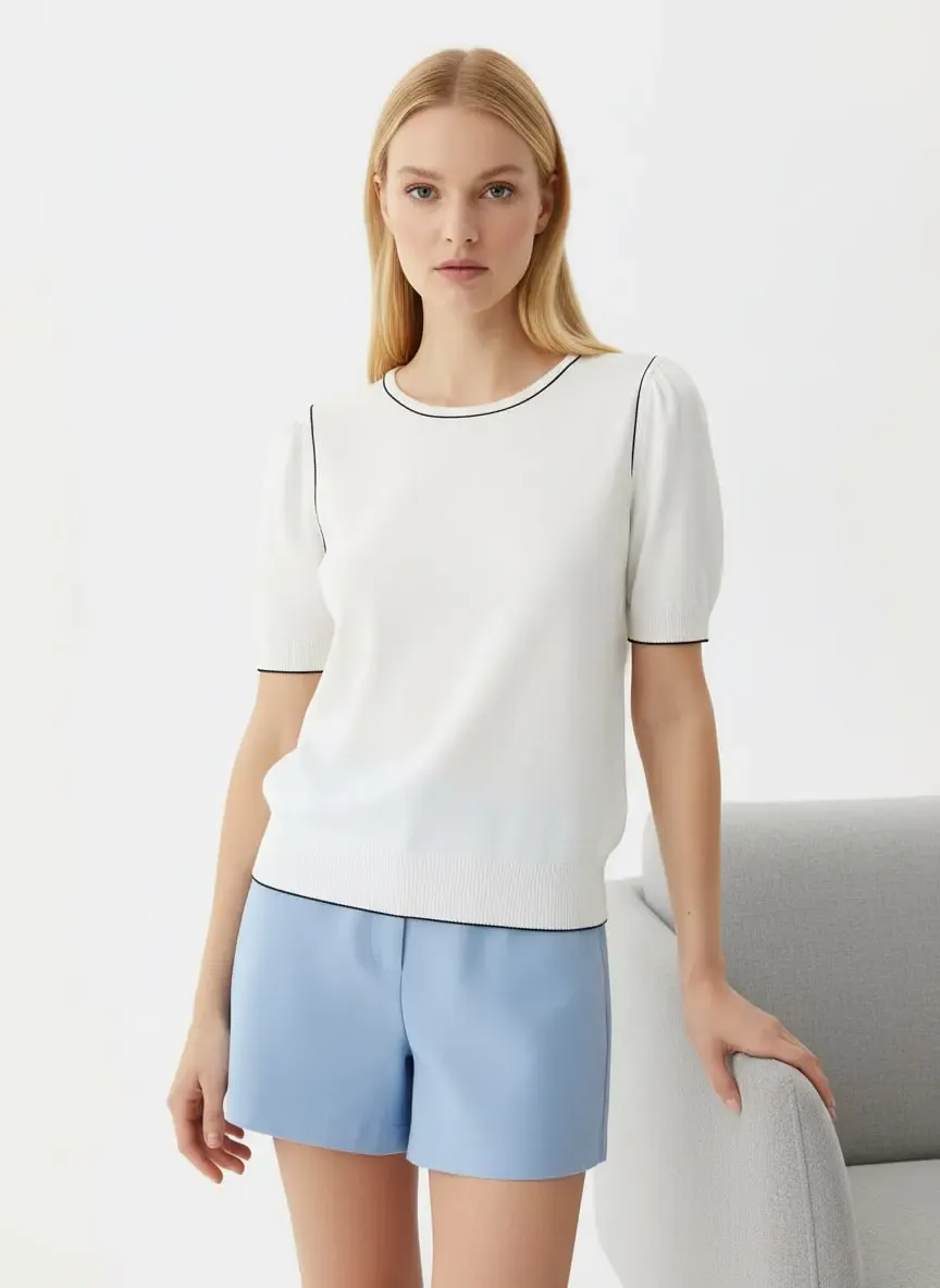 Kadın Bisiklet Yaka Yumuşak Dokulu Premium İplik Triko Kazak 12448.Crs