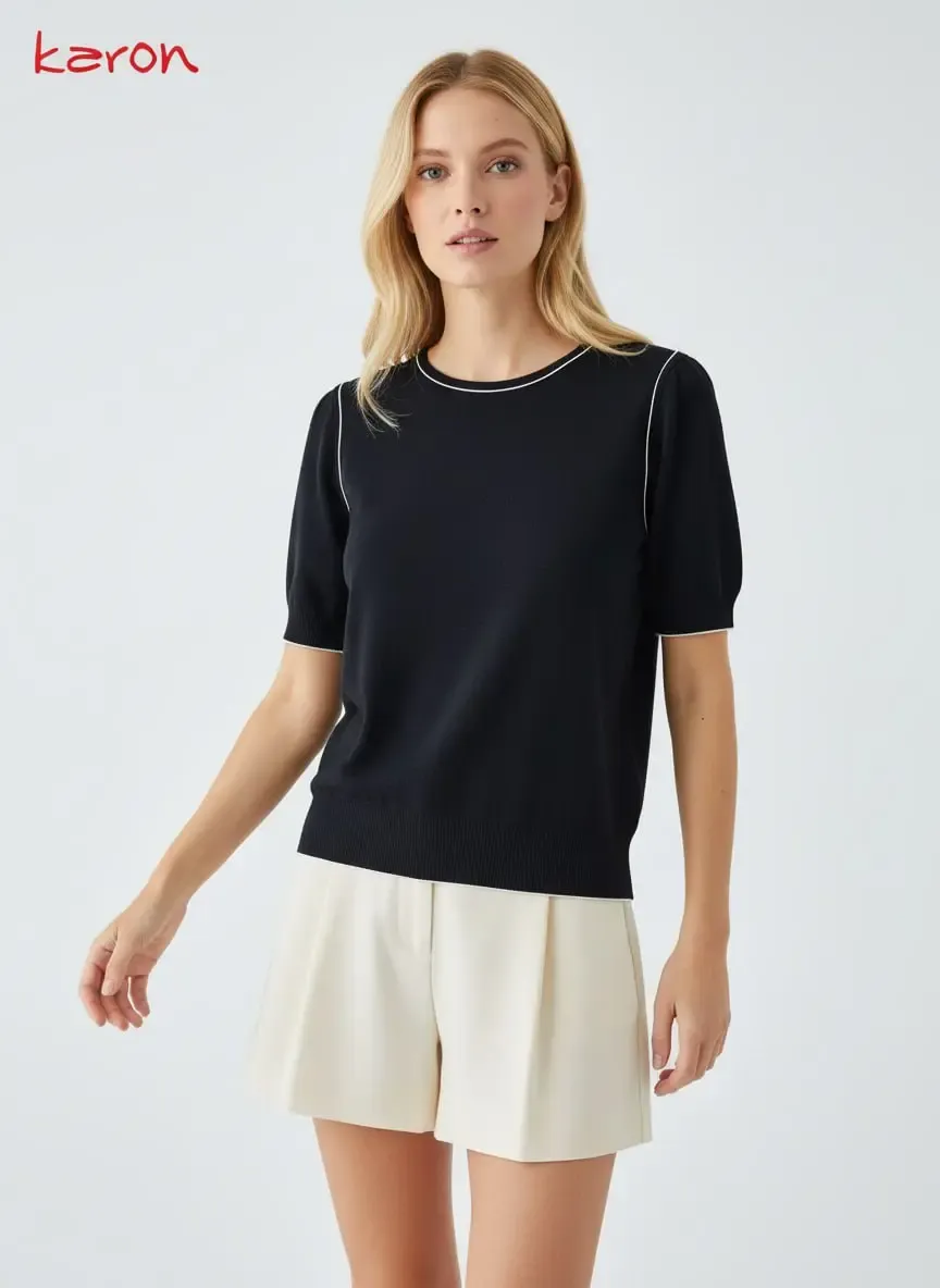 Kadın Bisiklet Yaka Yumuşak Dokulu Premium İplik Triko Kazak 12448.Crs