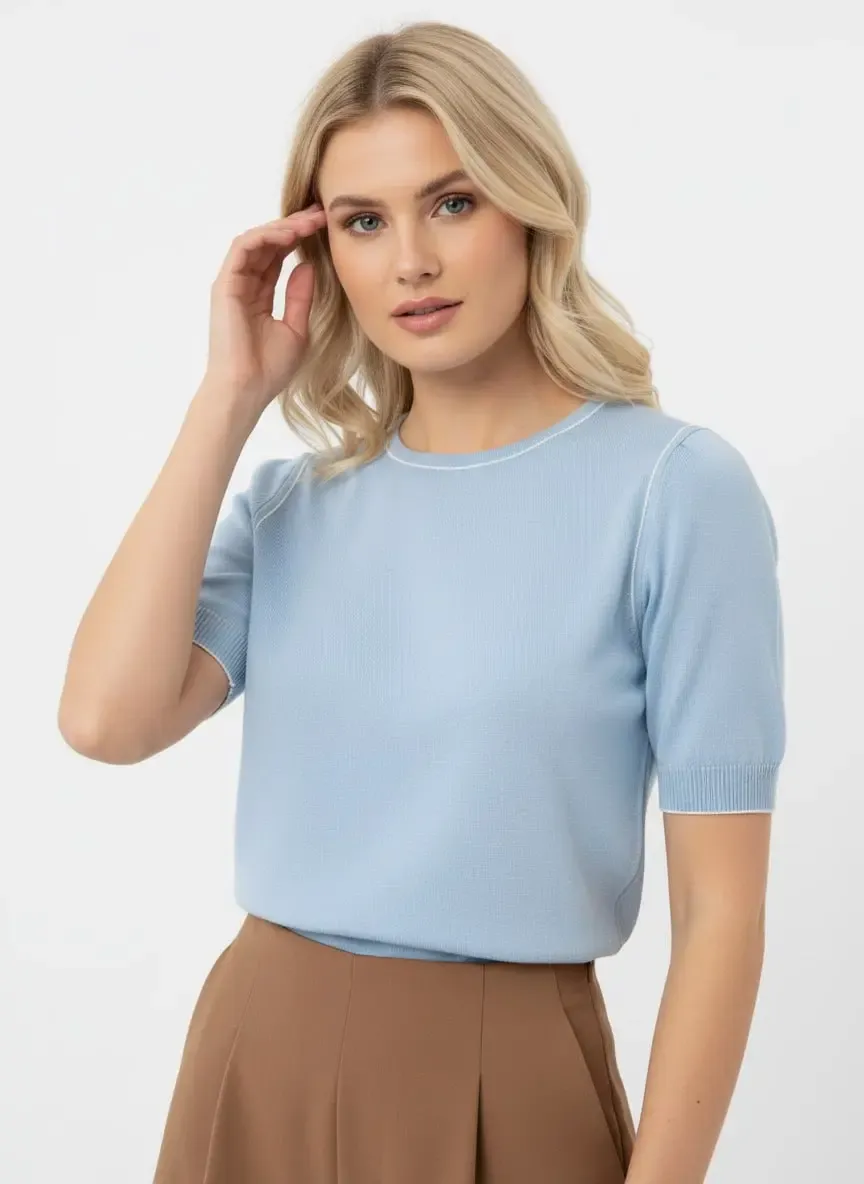 Kadın Bisiklet Yaka Yumuşak Dokulu Premium İplik Triko Kazak 12448.Crs