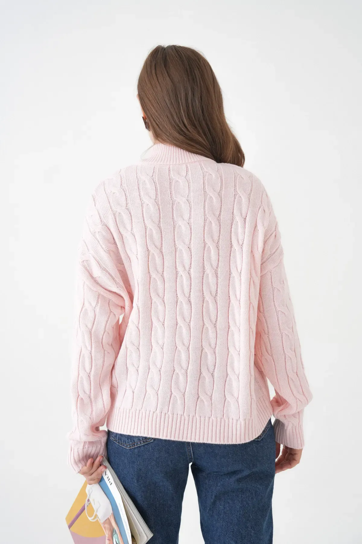 Kadın Dik Yaka Yarım Pat Fermuar Triko Kazak 8635