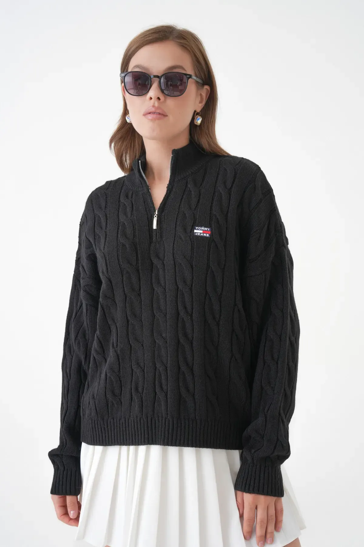 Kadın Dik Yaka Yarım Pat Fermuar Triko Kazak 8635