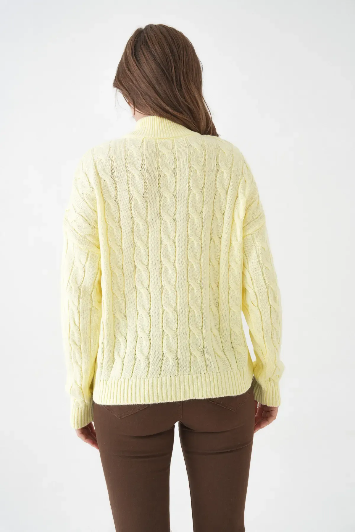 Kadın Dik Yaka Yarım Pat Fermuar Triko Kazak 8635