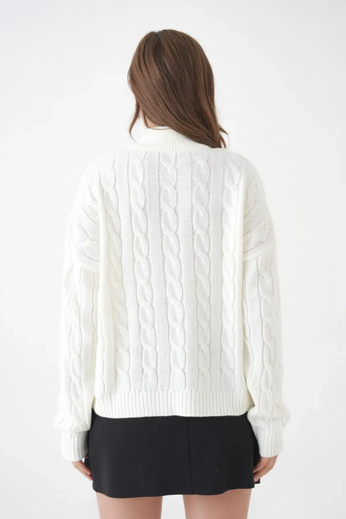 Kadın Dik Yaka Yarım Pat Fermuar Triko Kazak 8635