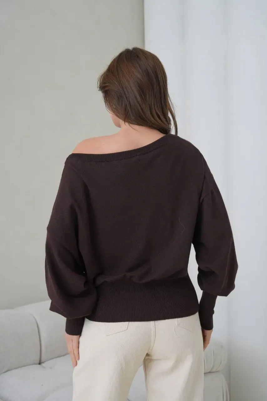 Kadın Geniş Yaka Kol Detay Premium İplik Yumuşak Dokulu triko kazak 12384.Crs