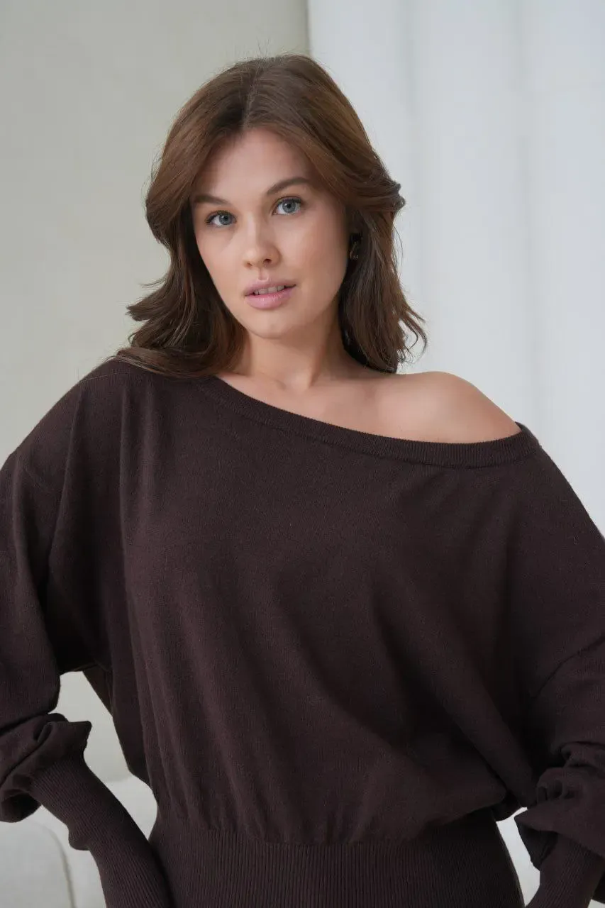 Kadın Geniş Yaka Kol Detay Premium İplik Yumuşak Dokulu triko kazak 12384.Crs