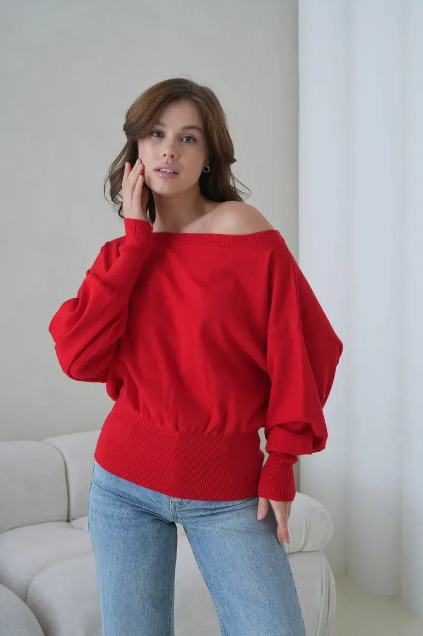 Kadın Geniş Yaka Kol Detay Premium İplik Yumuşak Dokulu triko kazak 12384.Crs