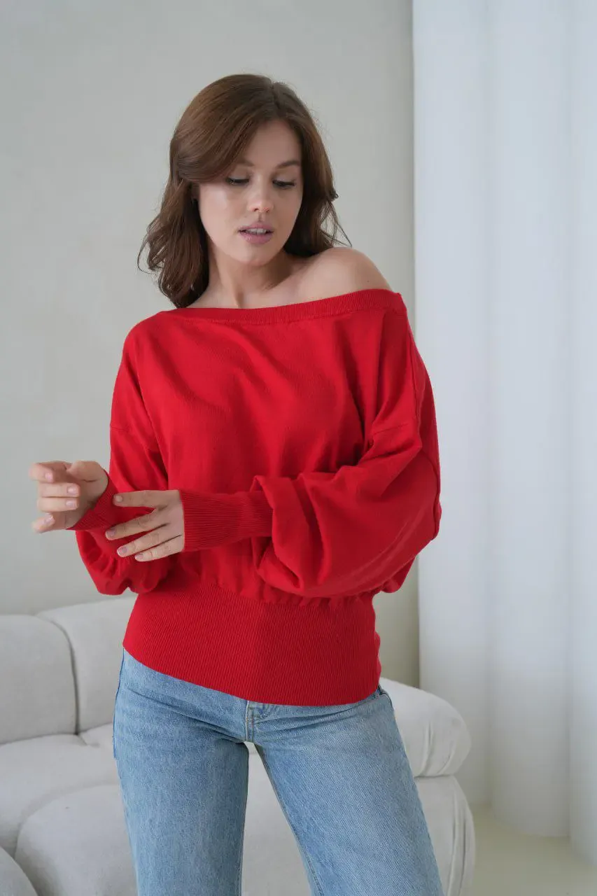 Kadın Geniş Yaka Kol Detay Premium İplik Yumuşak Dokulu triko kazak 12384.Crs