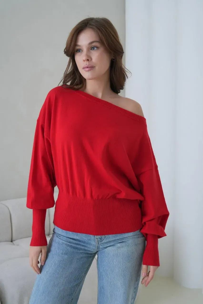 Kadın Geniş Yaka Kol Detay Premium İplik Yumuşak Dokulu triko kazak 12384.Crs