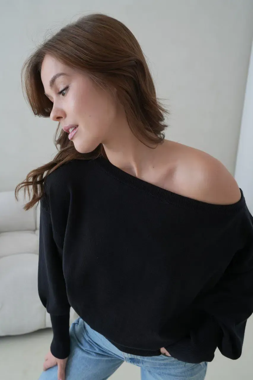 Kadın Geniş Yaka Kol Detay Premium İplik Yumuşak Dokulu triko kazak 12384.Crs