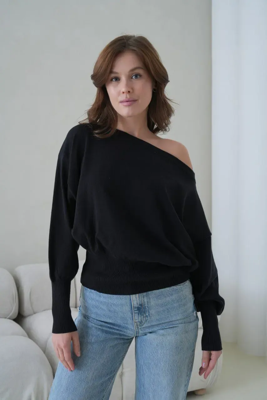 Kadın Geniş Yaka Kol Detay Premium İplik Yumuşak Dokulu triko kazak 12384.Crs