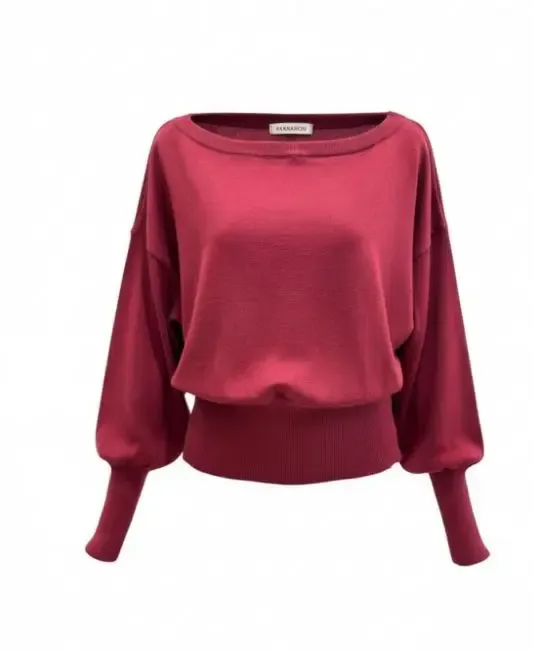 Kadın Geniş Yaka Kol Detay Premium İplik Yumuşak Dokulu triko kazak 12384.Crs