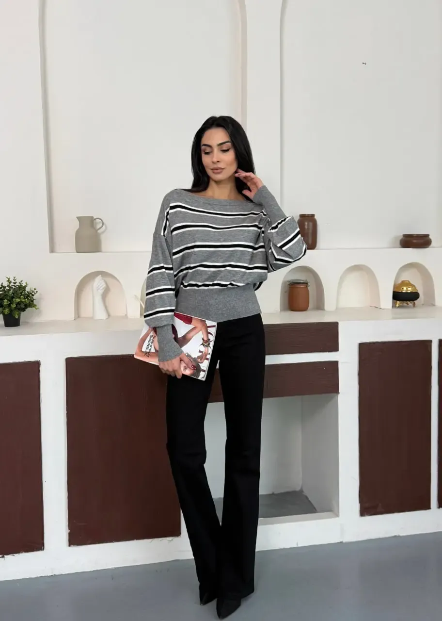 Kadın Geniş Yaka Kol Detay Premium İplik Yumuşak Dokulu triko kazak 12384.Crs