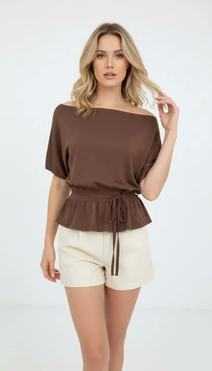 Kadın Kayık Yaka Gipeli Yarasa Kol Viskon Trik Kazak 12466.Vrt