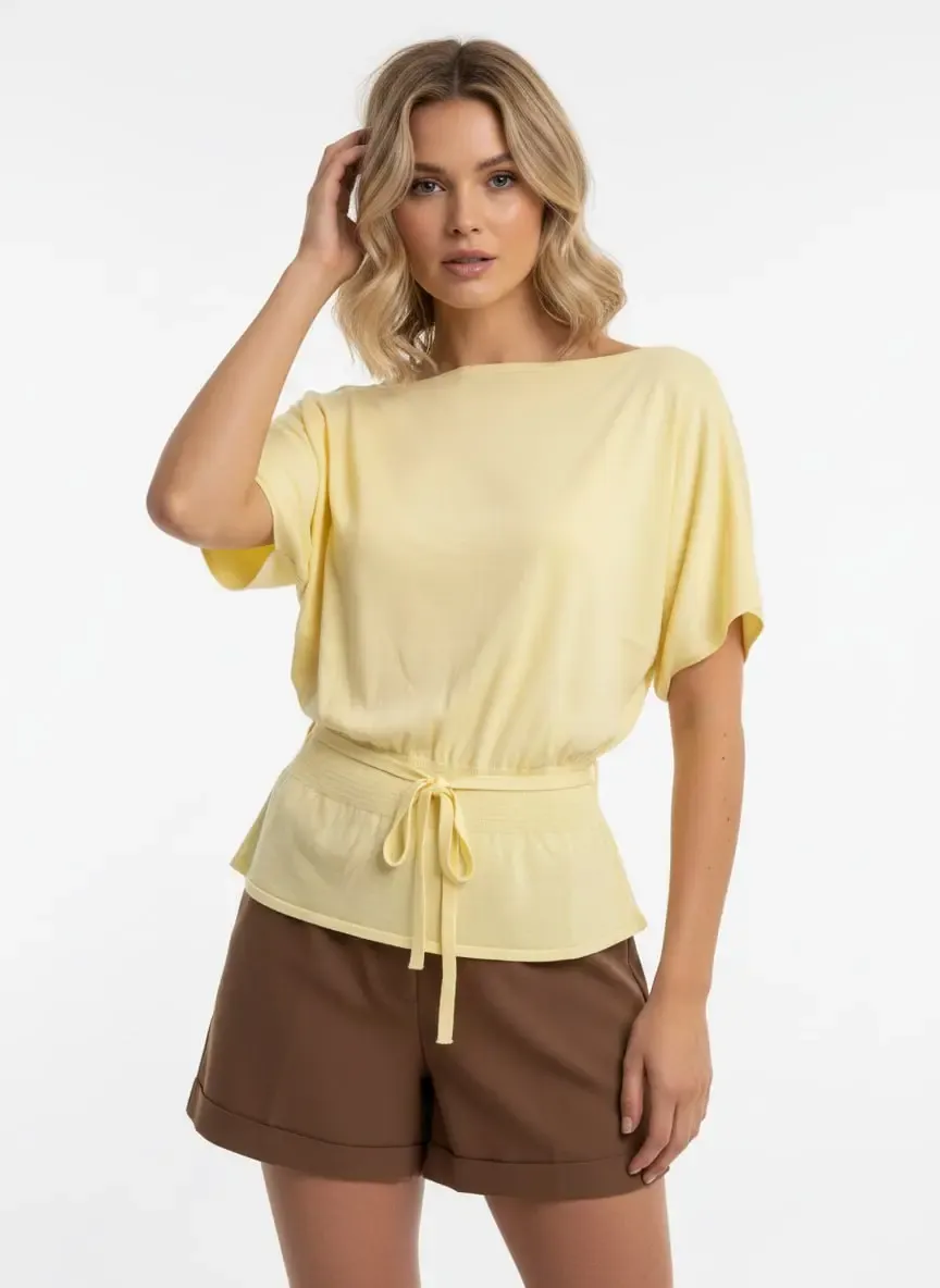 Kadın Kayık Yaka Gipeli Yarasa Kol Viskon Trik Kazak 12466.Vrt