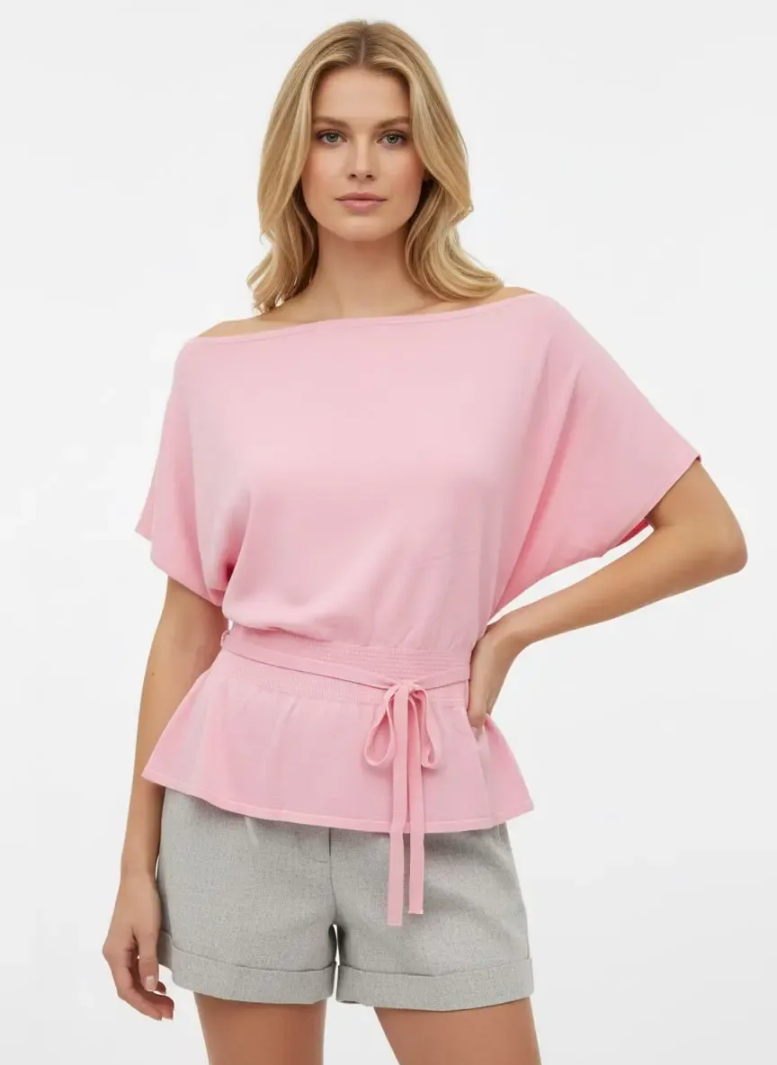 Kadın Kayık Yaka Gipeli Yarasa Kol Viskon Trik Kazak 12466.Vrt