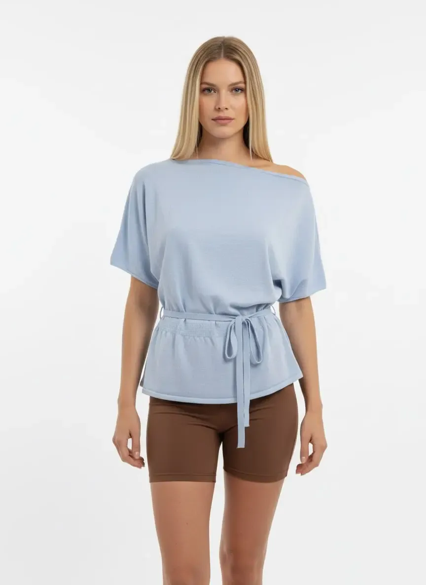 Kadın Kayık Yaka Gipeli Yarasa Kol Viskon Trik Kazak 12466.Vrt