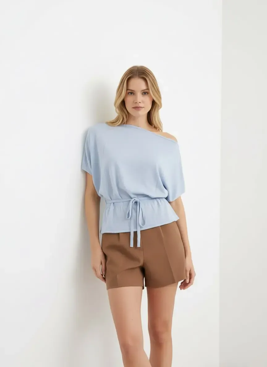 Kadın Kayık Yaka Gipeli Yarasa Kol Viskon Trik Kazak 12466.Vrt