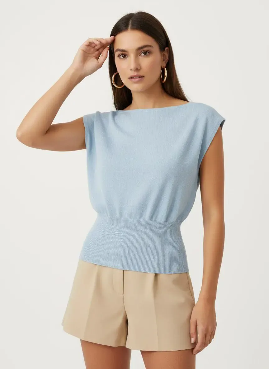 Kadın Kayık Yaka Örgü Detay Premium İplik Triko Kazak 12449.Crs