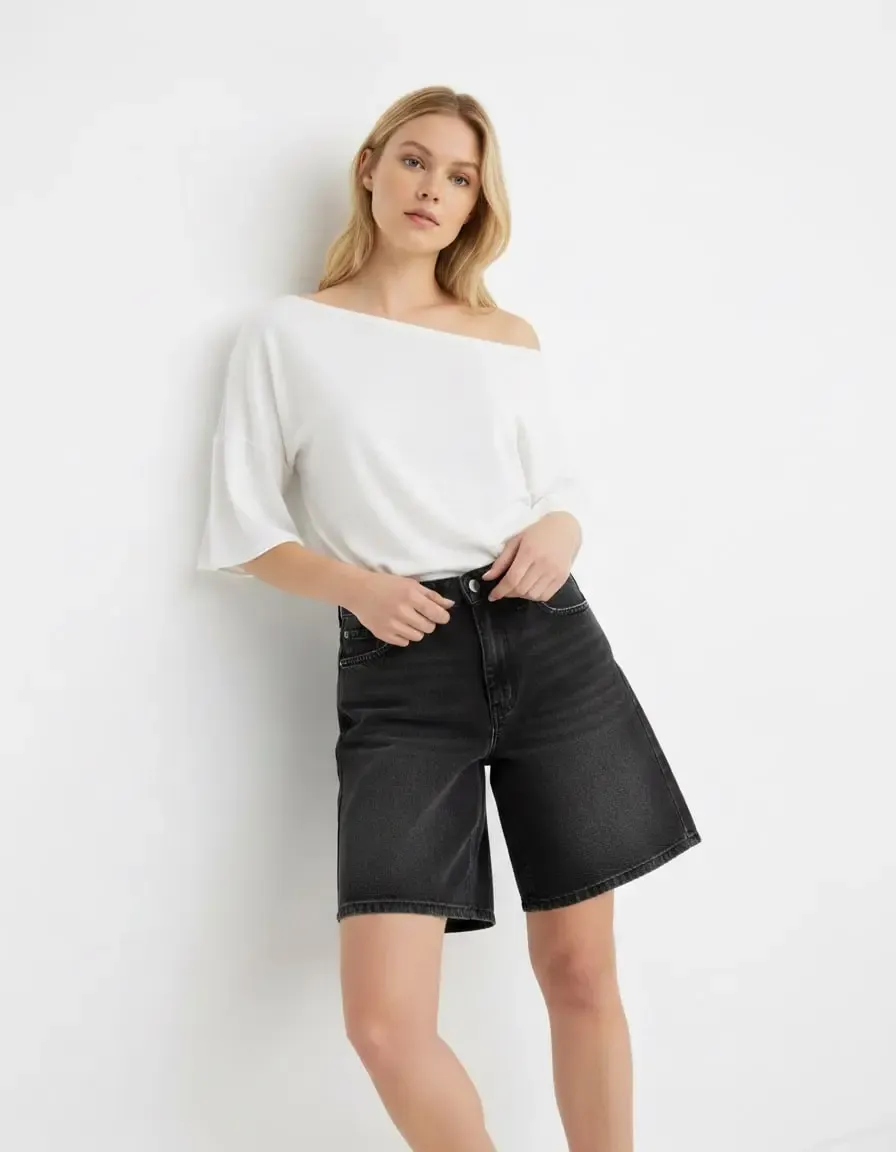 Kadın Kayık Yaka Salaş Viskon Triko Bluz 12425.Vrt