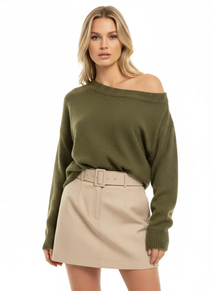 Kadın Kayık Yaka Yumuşak Dokulu Triko Kazak 8703Sw