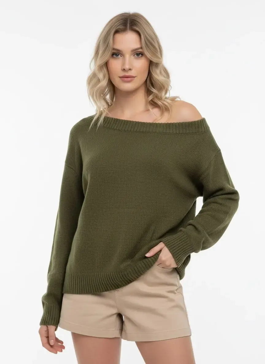 Kadın Kayık Yaka Yumuşak Dokulu Triko Kazak 8703Sw